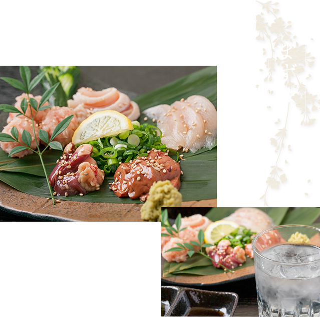 まずは鶏の刺身で一献